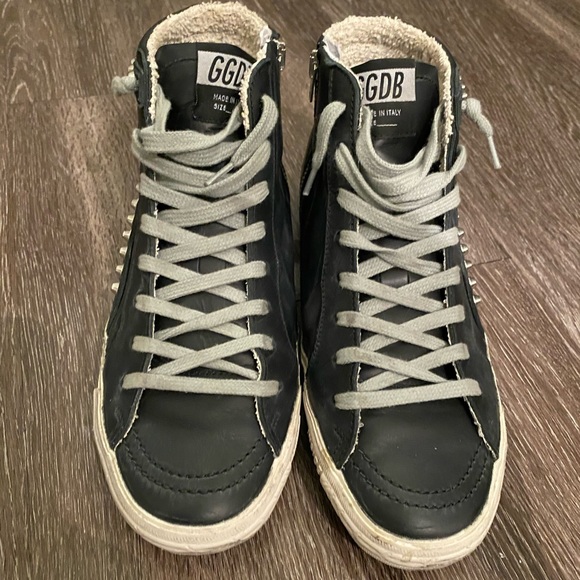 golden goose black studded slides